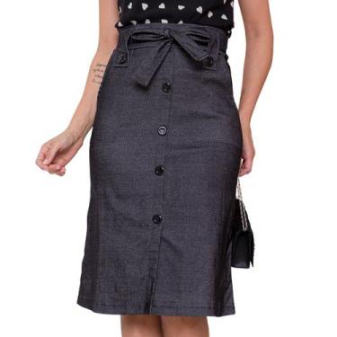 Imagem de Saia Midi Com Botões e Bolso Bengaline Moda Evangélica Tamanho:GCor:Je