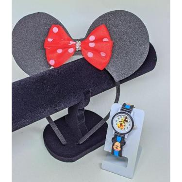 Imagem de Kit Relógio Infantil para Meninas Analógico 3D Silicone Desenho Miney 