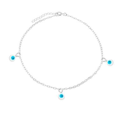 Imagem de Tornozeleira dDe Olho Grego Banhado de aço inox prateado com pedra ped