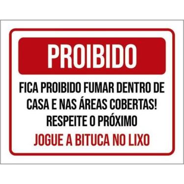 Imagem de Kit 5 Placas Proibido Fumar Dentro Casa Bituca Lixo - Sinalizo