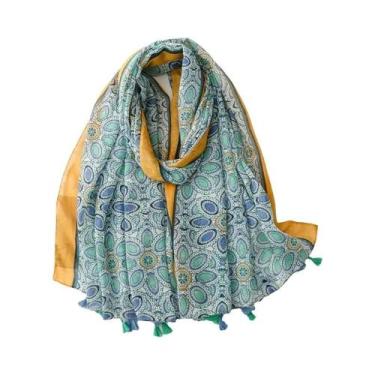 Imagem de Cachecol Aztec Paisley Floral Com Franjas, Viscose, Pashmina, Hijab 18