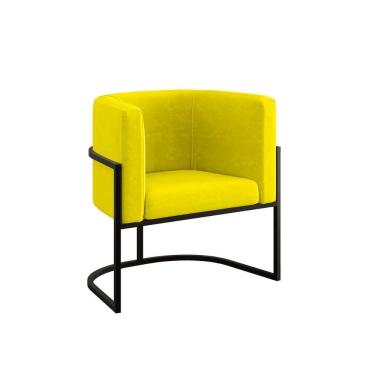 Imagem de Poltrona Cadeira Decorativa Lua Recepção Base De Ferro Black Amarelo