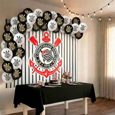 Imagem de Kit festa Corinthians Aniversário Toalha balões +Painel TNT - piffer -