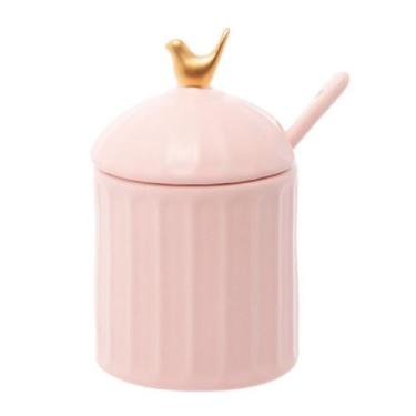 Imagem de Acucareiro De Ceramica Colibri Com Colher E Tampa Rosa 7X7X10,5cm Wolf