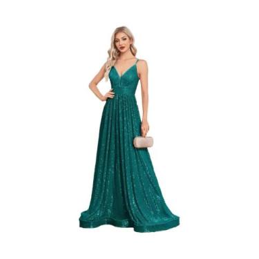 Imagem de Vestido De Noite Sereia Longo Com Lantejoulas E Costas Abertas Para Mu