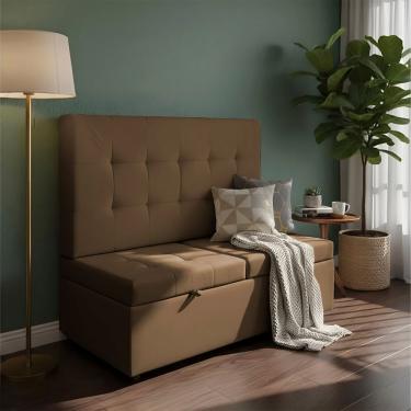 Imagem de Canto Alemão Recamier Bau + Painel Madri 120cm Suede Marrom - Inova Decor