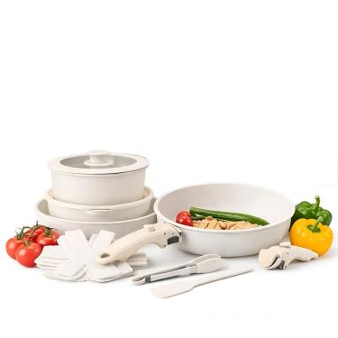 Imagem de Jogo De Panelas 18 Peças Antiaderente Branco Com Cabos Removíveis – Completo Para Fogão, Indução E Vitrocerâmico