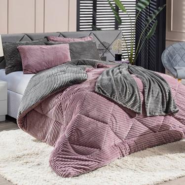 Imagem de Kit Coberdrom Cobertor King Canelado Denver Dupla Face Com Fronhas 03 Peças - Manta Microfibra Canelada Cor Rosê