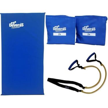 Imagem de kit elastico extensor leve treino em casa + tornozeleira de peso 2 kg + colchonete acad...