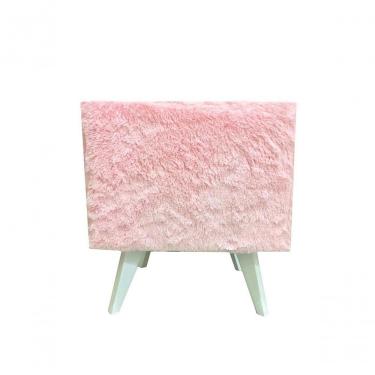 Imagem de Puff Pé Palito Quadrado Não é Segredo Astracan Pelúcia Rosa Pés Branco 40x45