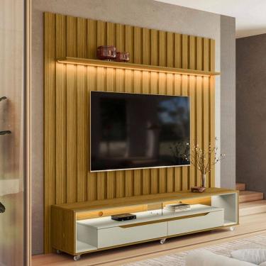 Imagem de Rack com Painel para TV Até 70 Polegadas Perla 2 Gavetas 1 Prateleira Cedro/Off White - Pnr Móveis