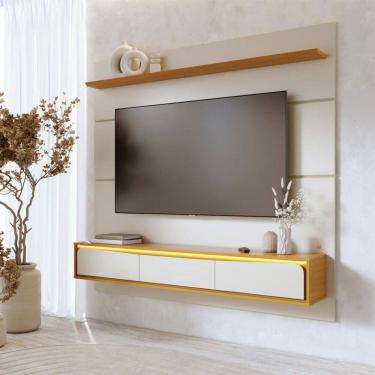 Imagem de Painel para TV Até 65 Polegadas Tahiti 3 Portas com Led Off White Matte/ Freijó - Colibri