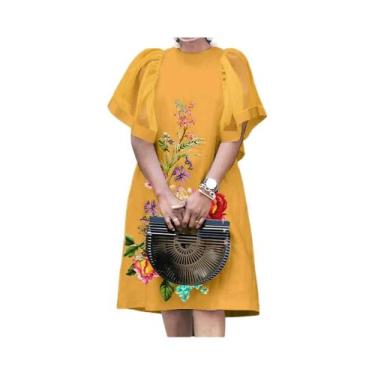Imagem de Vestido Feminino Vintage Com Patchwork De Malha, Vestido Mini De Verão
