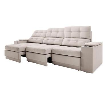 Imagem de Sofá com USB Retrátil e Reclinável Eureka 2,30m - Netsofas, Areia