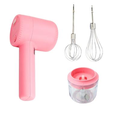 Imagem de Batedeira e Mixer Elétrico de Mão Usb 2 em 1 Recarregável 300ml 20W 5 Velocidades Rosa-branco Bivolt