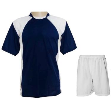 Imagem de Uniforme 20+1 Camisa Azul Marinho/Branco, Calção Branco e Goleiro - TR