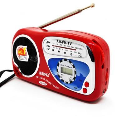Imagem de Rádio AM FM Portatil de Bolso Com Relógio Digital Antena Vermelho Qual