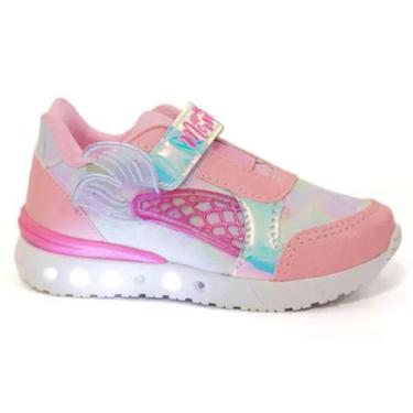 Imagem de Tênis Mini Pé Casual Menina Sereia Led Infantil Rosa Bebê, 31, Rosa be