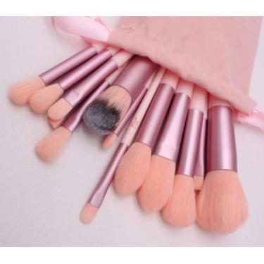 Imagem de Pincéis de maquiagem kit + bolsa veludo - Kit pincéis rosa
