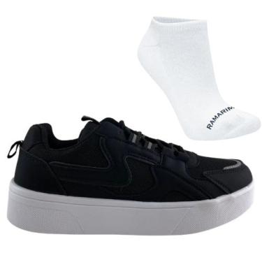 Imagem de Kit Tênis Ramarim 83231 Feminino e Meia, 38, Preto, Branco, Feminino