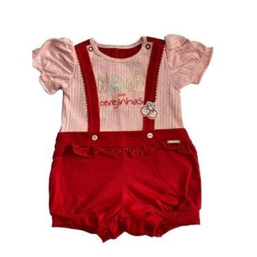 Imagem de Macacão Curto Bebê Menina Bordado Le Bhua / Paraiso 13752, Vermelho, P