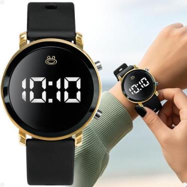 Imagem de Relogio Digital Aco Inoxidavel Silicone Dourado Feminino preto moda ca