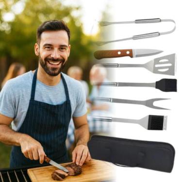 Imagem de Kit Churrasco 10un Faca Garfo Espátula Pegador Inox Estojo - Ohana Sto