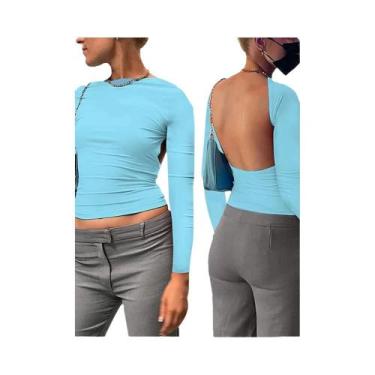 Imagem de Camiseta Casual Feminina De Manga Longa Com Decote Redondo E Costas De