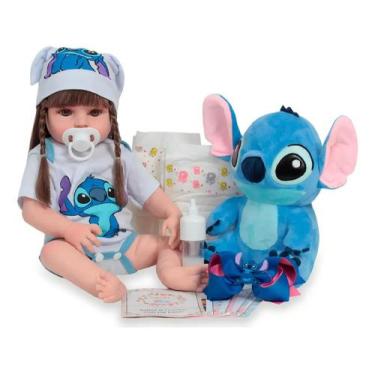 Imagem de Boneca Reborn Bebê Menina Realista Roupa Stitch Com Pelúcia - Cegonha 