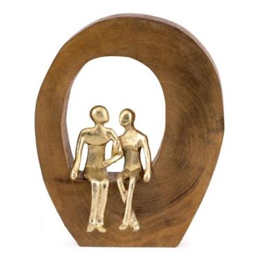 Imagem de Escultura Decorativa Casal em Madeira e Metal Dourado 24cm 21896 Mart