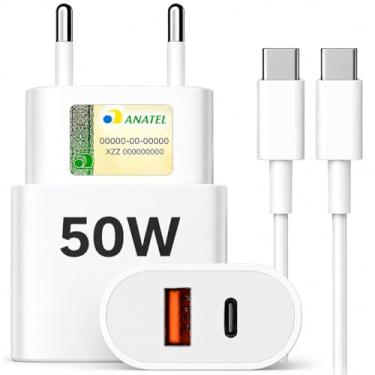Imagem de Carregador Turbo 50W + Cabo USB-C, Power Delivery (PD), 2 Entradas USB e USB-C, Dupla Saída para Celulares, Tablets e Dispositivos USB, Carregamento Rápido e Seguro