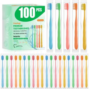 Imagem de Escovas de dente descartáveis Fresings, 100 unidades, cerdas macias