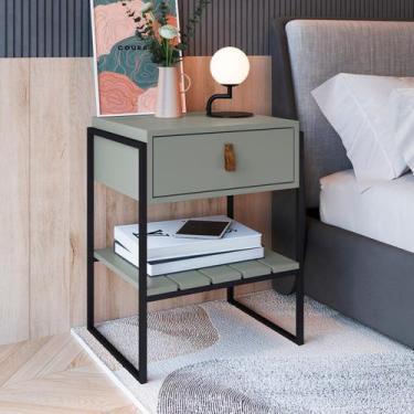 Imagem de Mesa Cabeceira para Quarto com 1 Gaveta James Verde - Metta Mobili