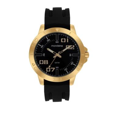 Imagem de Relógio Masculino Clássico Mondaine com Pulseira em Silicone Dourado Preto 46MM