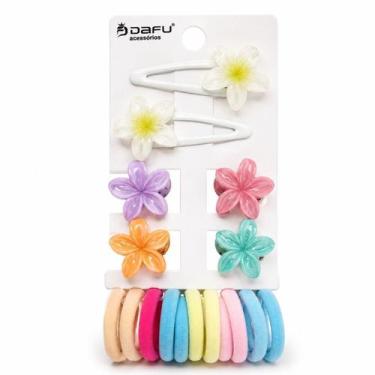 Imagem de Kit Acessórios Para Cabelo Infantil: 2 Presilhas, 4 Piranhas e 10 Elás
