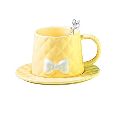 Imagem de GUIPAIHAI Caneca de café de cerâmica estilo nórdico para restaurante ocidental, caneca de chá quente, conjunto criativo de copos de água de cerâmica com design de alívio 3D acessórios de mesa de xícara de café (cor amarela)