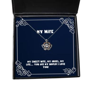Imagem de SpreadPassion Novos presentes para esposa, My Sweet Wife, My Angel, My Life. You are My World! I Love You!, Colar com pingente de coroa de ideia única para esposa de marido