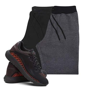 Imagem de KIT 2 BERMUDAS MASCULINA ALGODÃO ACADEMIA + TÊNIS MASCULINO CORRIDA CONFORTO - Preto/Grafite - Preto M/41