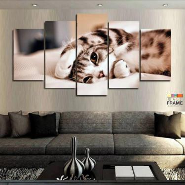 Imagem de Quadros Decorativos Gato Fofo 63x130mt em Tecido