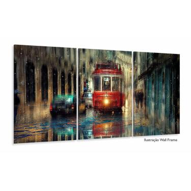 Imagem de Quadro Decorativo Pintura Bonde 120x60cm 3 peças em tecido