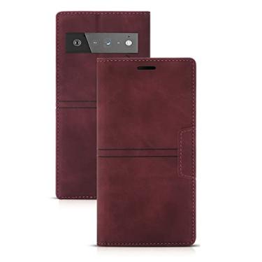 Imagem de Capa carteira para Google Pixel 6/6Pro, couro PU magnético flip folio capa com suporte para cartões e proteção de câmera à prova de choque TPU capas de proteção, vermelhas, 6 Pro 17 cm
