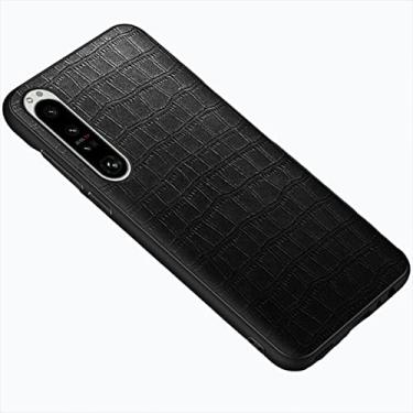 Imagem de Capa para Sony Xperia 1 IV, padrão de crocodilo premium capa de telefone de couro PU capa traseira com proteção de câmera à prova de choque proteção contra queda TPU interna, preta