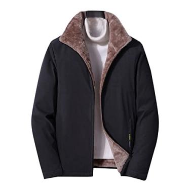Imagem de Jaquetas masculinas grossas de lã plus size quente inverno corta-vento casaco casual para pais, Preto, XG
