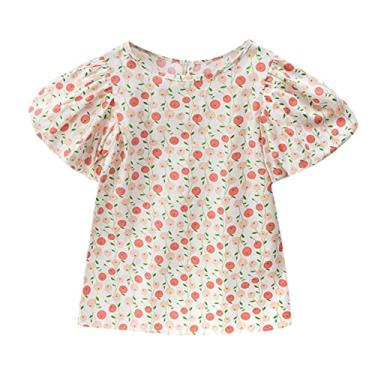 Imagem de Camiseta infantil menina manga curta floral camiseta blusa tops roupas meninas (vermelho, 2-3 anos)