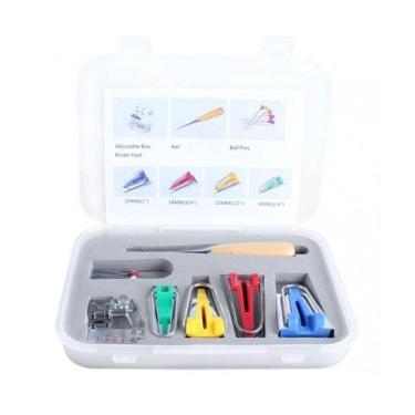 Imagem de Kit Conjunto Calcador De Fazer Viés Manual Furador Fitador