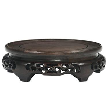 Imagem de Expositores de Bonsai Base de vaso de madeira bule redondo de mogno vaso de flores suporte de exibição vaso bonsai vaso de jade base estátua de buda ébano esculpido em madeira maciça bases pedestal Ba