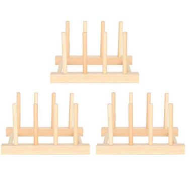 Imagem de Prateleira de secagem de pratos, Prateleira de Prato de Bambu, 3 Conjuntos de Utensílios de Cozinha de Natal Tigela Prateleira de Escoamento Prateleira de Madeira Decoração de Casa Prateleira de