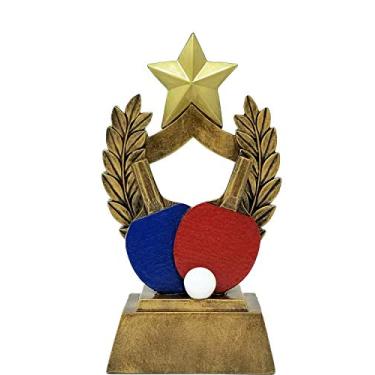 Imagem de Decade Awards Troféu de pingue-pongue – 15,22 cm de altura | Prêmio de maestria de tênis de mesa com raquetes clássicas vermelhas e azuis | Comemore a dominância da bola de paddle – Placa gravada a