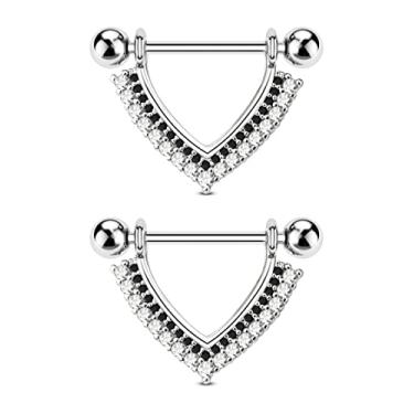 Imagem de CM Crareesi Mania Anéis de proteção de lágrima 316L Aço Inoxidável Piercing Jóias 14g retentor halteres piercing corporal para mulheres 2 peças barras duplas CZ transparente cravejadas, metal, zircônia cúbica, Metal, Zircônia cúbica