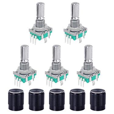 Imagem de Conjunto de 5 códigos de codificador rotativo de 360 graus WayinTop Botão de pressão EC11 Potenciômetro digital com interruptor 5 pinos Comprimento do cabo 20 mm e tampa do botão para projetos Arduino Electronics